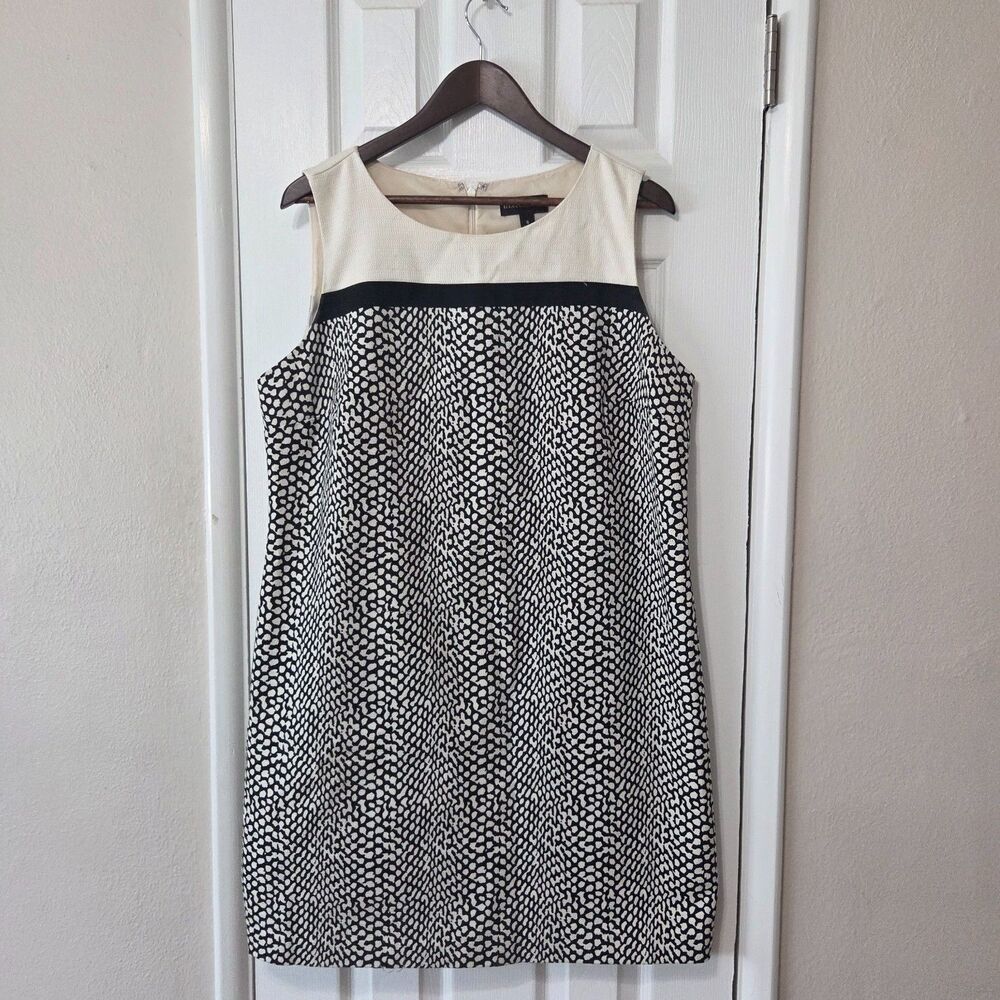 Dana Buchman Dress Size 16 Black Ivory Cotton Animal Print Sheath Lined